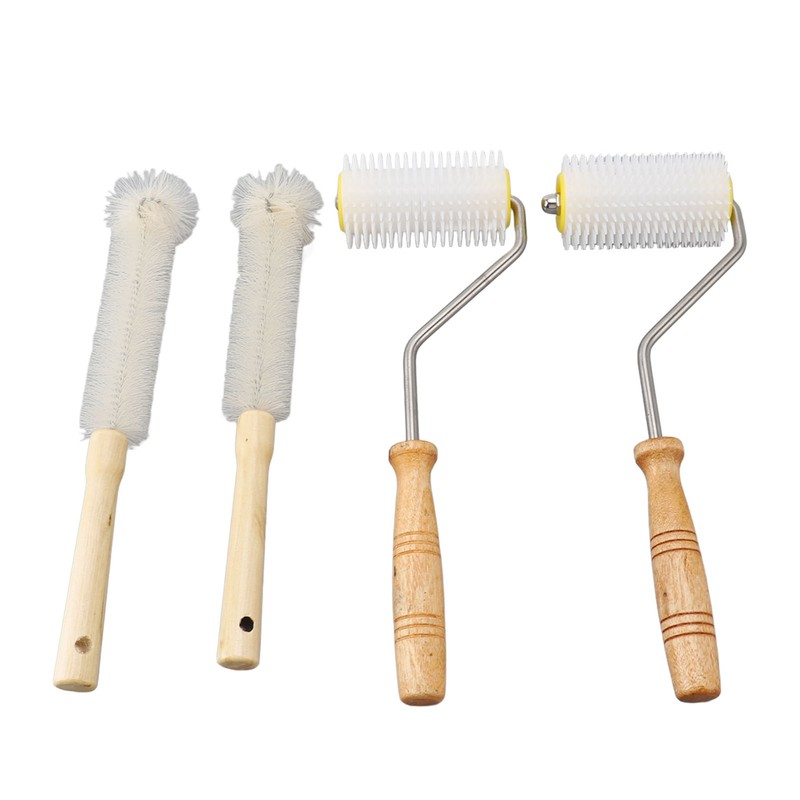 4PCS Honey Extractor Uncapping Needle Roller Wood Handle Honey Uncapper