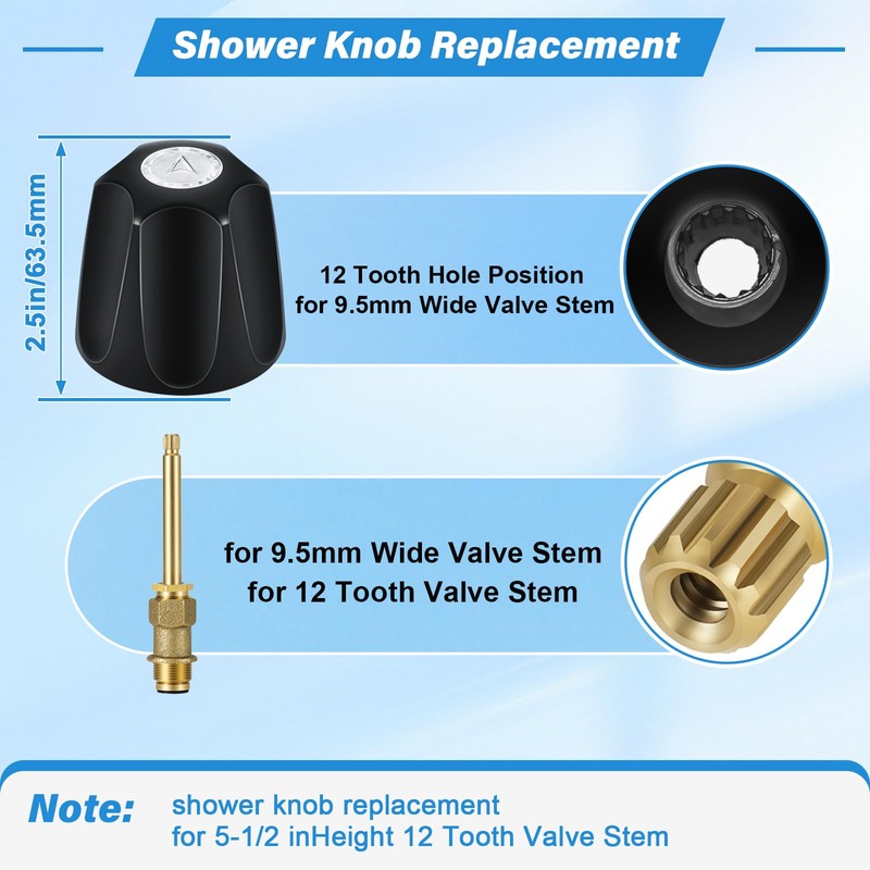 Metal Matte Black Shower Knob 2 Piece Replacement, Compatible with