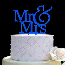 JIEEIN Mr and Mrs - Decoración para tarta de novia y novio, boda, compromiso, aniversario de boda, decoración para tartas (acrílico azul zafiro)