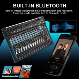 SIKUING 12 Channel Audio Interfacer Sound Board Mixer DJ Mixer 16-Bit DSP Effect USB Audio Mixer +48V Phantom Power Bluetooth Mixer for Karaoke Studio Streaming Recording,Live Streaming