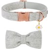 Elegant Little Tail Dog Collar with Bow - Herringbone Grey,
