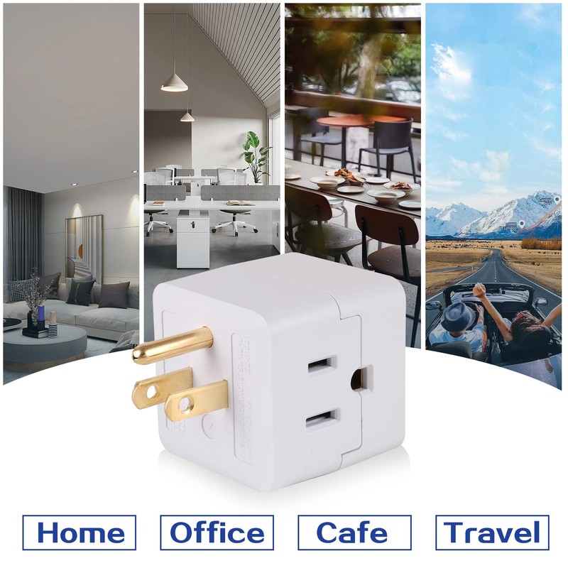 3 Outlet Wall Adapter Cube Tap, UL Listed 3 Prong