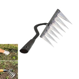 Iron Rake for Weeding, Garden Metal Rake Heavy Duty with 7 Tines, Garden Weeding Rake Tools, Sharp Gardening Weed Rake Tool, Hand Rake Weeder Tool Weed Puller for Backyard Farm Planting Weeding