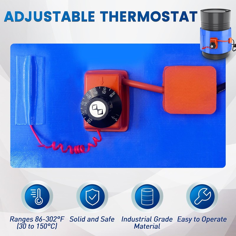 UPGRADED Blue 55 Gallon Drum Heater with Twist Temperature Control,