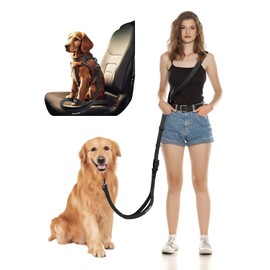 WANFIRE 2-in1 Hands Free Dog Leash, Dog Seat Belt for Car, 5.9-9.2Ft Waist Belt with Car Seatbelt and Double-Sided Reflective,Walking, Jogging,Hiking, Travel etc.(Black)