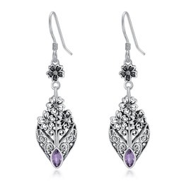 Amethyst Earrings for Women 925 Sterling Silver, Vintage Marquise Shape Amethyst Dangle Earrrings Bohemian Jewelry Birthday Christmas Gifts