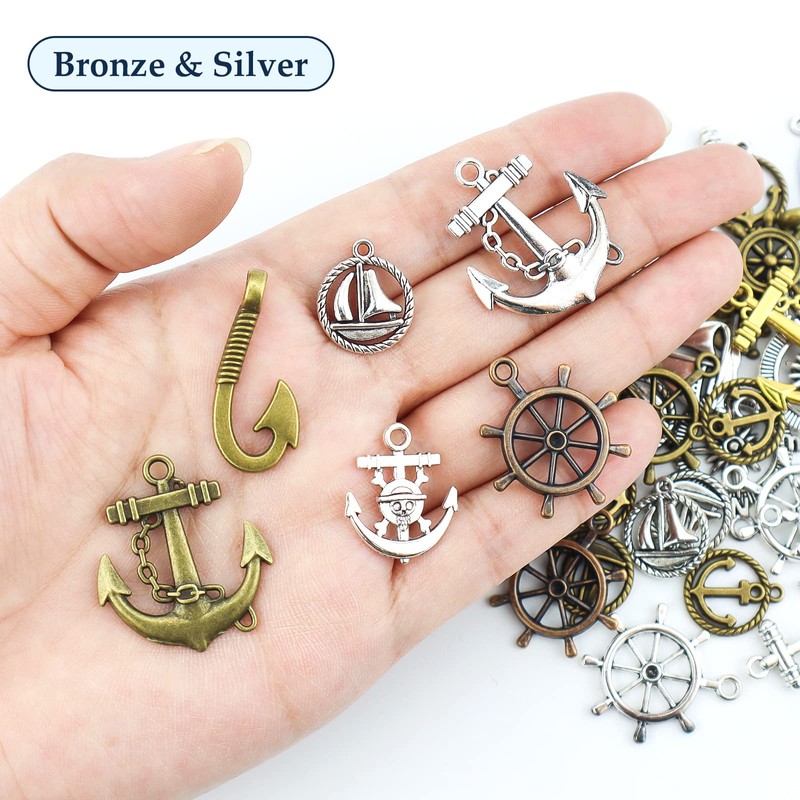 JIALEEY Nautical Anchor Rudder Helm Compass Charms, 100 Grams Mixed