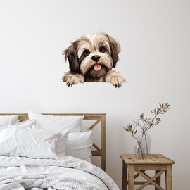 Peeking Lhasa Apso Wall Art Stickers Custom Abstract Pet Puppy Painting Mirrors Wall Decals Vinyl Mural Decals Quotes for Kids Room Bike Playroom Wall Art 22in