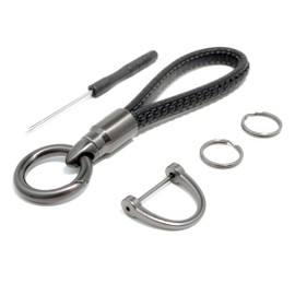 Little Fire Craft Leather Keychain Car Key Chain Key Fob Holder 360 Degree Rotatable Car Keychain for men and women Leather Keyring with Gift Box - Black