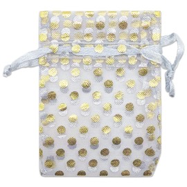 100-Pack 2x2.5 in Sheer Organza Gift Bags with Drawstring (X-Small) - Polka Dot (Silver/Gold) - for Wedding Party Favors, Treats Mesh Pouch by The Display Guys