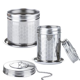 2Pack Tea Infuser Tea Strainer for Loose Tea, Stainless Steel Tea Ball with Chain Hook and Drip Tray, Extra Fine Mesh Tea Filter for Brew Tea, Spices & Seasonings (2Pack，1.96in+2.95in）