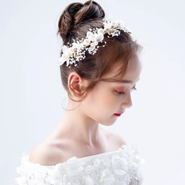 JORCEDI Crystal Hair Flower Pearl Headband Wedding Party Bridal Accessory Headpiece For Bride Hair Jewelry Accessories,Party Prom Costume Birthday Gift