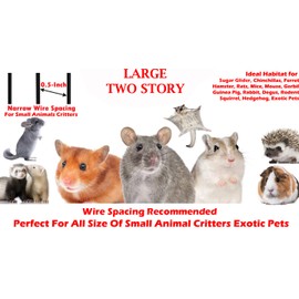 Large Two Tiers Small Animal Cage Tight 1/2-Inch Bar Spacing for Feisty Ferret Hammock Chinchilla Rat Mice Squirrel Rabbit Sugar Glider with Rolling Stand