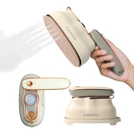 Travel Steamer for Clothes,1200W Portable Handheld Mini Garment Steamers,Steamer ＆ Iron 2 In 1,Large Ceramic Heat Panel,200ml Water Tank,20s Heat Up,Beige,110V-120V