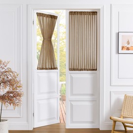 Tollpiz Small Sheer Door Curtain Closet Linen Textured Curtain Sheers Doorway Light Filtering Voile French Door Rod Pocket Curtains Patio Glass Door, 25 x 40 inches Long, Brown, Set of 1 Panel