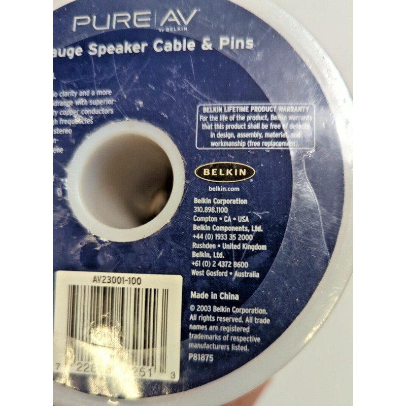 Belkin Audiophile Speaker Cable 16 Gauge BELKIN PURE AV 100ft