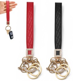 BUENTYA Leather Car Keychain Bling Universal Key Fob Holder Car Key chain Keyring for Men and Women 360 Degree Rotatable Car Key Fob with 2 Diamond Anti-lost D-Ring, 12 Keyrings 2 Screwdrivers, Gifts