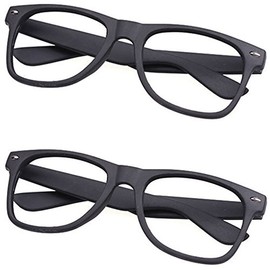 FancyG® Classic Retro Vintage Fashion Style Glasses Frame NO LENSES Costume Spectacle Eyewear 2 Pieces Set - Matte Black