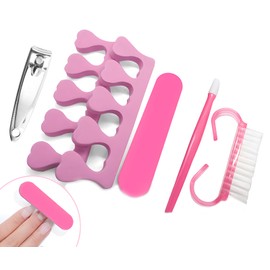 6pcs Manicure & Pedicure Kit – Includes Fingernail Toenail Clipper, Cuticle Pusher, Nail Brush, 2 Finger Seperators and Nail File