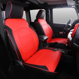 GOLYWIN Custom Fit Car Seat Covers for Jeep Wrangler JK 2 Door 2013 2014 2015 2016 2017 Faux Leather Durable, Waterproof, and Pet-Friendly (Black+Red)
