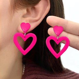 Haolry Neon Heart Earrings for Women Acrylic Neon Earrings 80s 90s Outfit for Women Glow Party Accessories Gifts Hot Pink Orange Green Yellow (2-heart-Hot Pink)