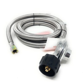 QCC-3/8 Universal QCC1 Low-Pressure Propane Regulator with Stainless Steel Braided Hose [949-040] for Most LP Gas Grills, Heaters, and Fire Pit Tables, 3/8" Female Flare Nut, Steel (Hose Length 8')