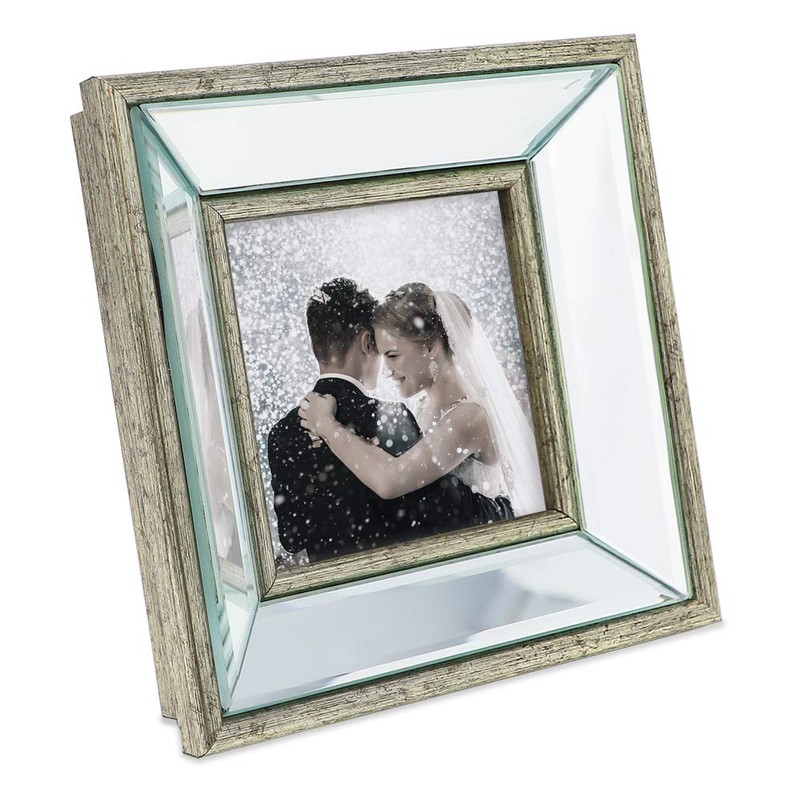 Laura Ashley 4x4 Silver Beveled Mirror Picture Frame, Classic Mirrored