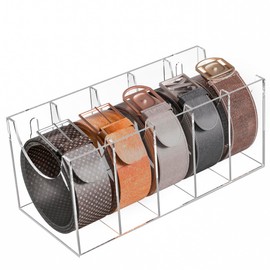 Sezanrpt 5 Compartments Acrylic Belt Organizer, Clear Belt Display Case for Tie Organizer Wall Mounted
