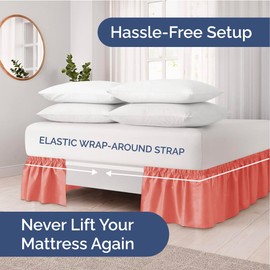 Wrap Around Dust Ruffle Bed Skirt - Coral - for Full Size Beds with 21 Inch Drop - Easy Fit Elastic Strap - Adjustable Pleated Bedskirt w/Brushed Fabric - Wrinkle Free - for Women, Men, Kids & Teens