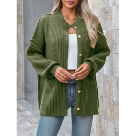 Saodimallsu Womens Oversized Cardigan Sweaters Chunky Knit Button Down Long Lantern Sleeve Fall Trendy Sweater Coats Army Green
