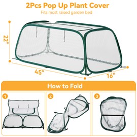 2PACK Raised Garden Bed Covers - 50% Sunblock Plant Covers, Plant Tent Cage with 16 Stakes Protects Plants Against Pests & Animals, Freeze Protection Greenhouse Cover for Seedlings Fruits -45"x22"x16"