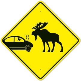 Car Crash and Moose Graphic Sign, 24x24 Inches, Rust Free .063 Aluminum, Fade Resistant, Made in USA
