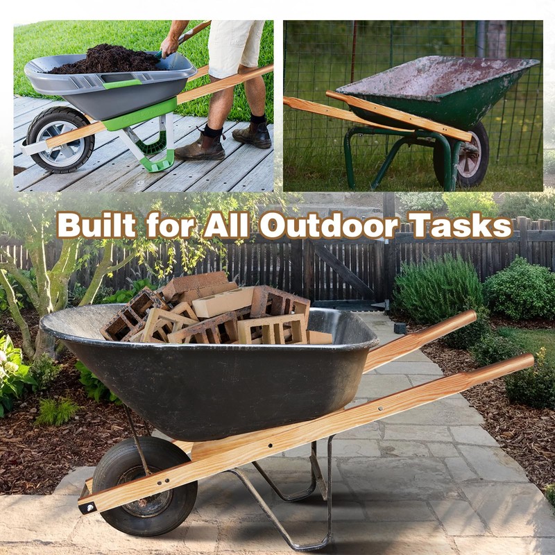 Wheelbarrow Handles Replacement Kit - Heavy Duty Pine Wood Wheelbarrow