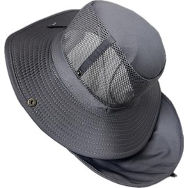 Mrlahat Adult Unisex Mesh Boonie Hat with Neck Flap Outdoor Long Wide Brim Fishing Bucket Hat (US, Alpha, One Size, X-Large, Grey)
