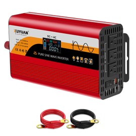 1500W Pure Sine Wave Inverter (3000W Peak), 12V/24V Auto-Detect, 50Hz/60Hz Switchable, LCD Display, Type-C Fast Charging, Silent Design, Overload & Overheat Protection for RV, Home (RED-1500W)