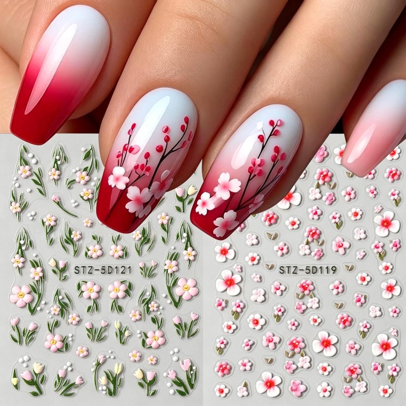 5D Embossed Daisy Lavender Nail Stickers, 5 Sheets Self Adhesive