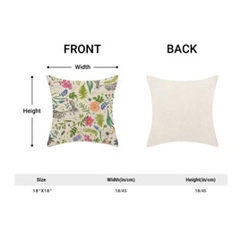Spring Pillow Covers 18x18 Inch Set of 2, Easter Bunny Rabbit Flower Leaves Decorative Throw Pillows Farmhouse Linen Vintage Botanical Plants Pillow Case for Sofa Bedroom Living Room Outdoor