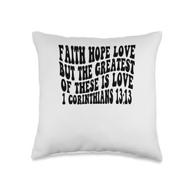1 Cor 13 13 Faith Hope Love But the Greatest is Love Retro V Throw Pillow