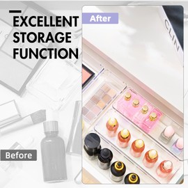 HOUSE DAY HOUSE DAY Desk Drawer Organizer Bins 4 PCS, 9*3*2" Clear Drawer Organizers with Silicone Pads, Vanity Organizers and Storage, Non Slip Plastic Drawer Organizer for Makeup, Bathroom, Kitchen, Office