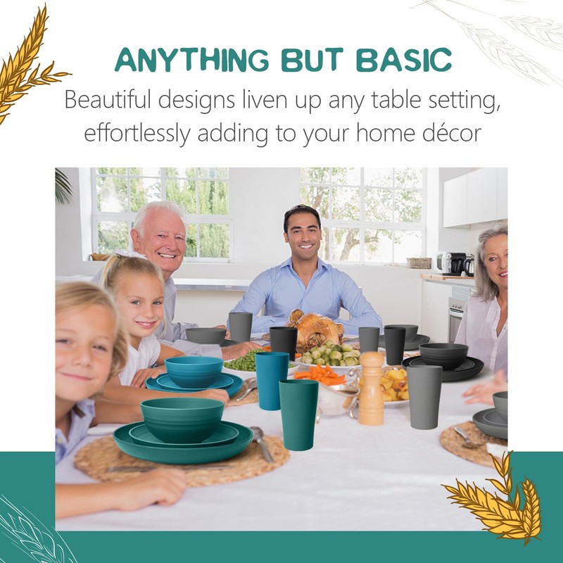 Teivio 32-Piece Kitchen Plastic Wheat Straw Dinnerware Set, Service for