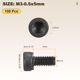 METALLIXITY Socket Head Cap Screws(M3-0.5x5)100Pcs, Carbon Steel Allen Socket Drive Metric Oxide - Machine Grade 12.9 Internal Hex Screw UNC Coarse Thread, Black