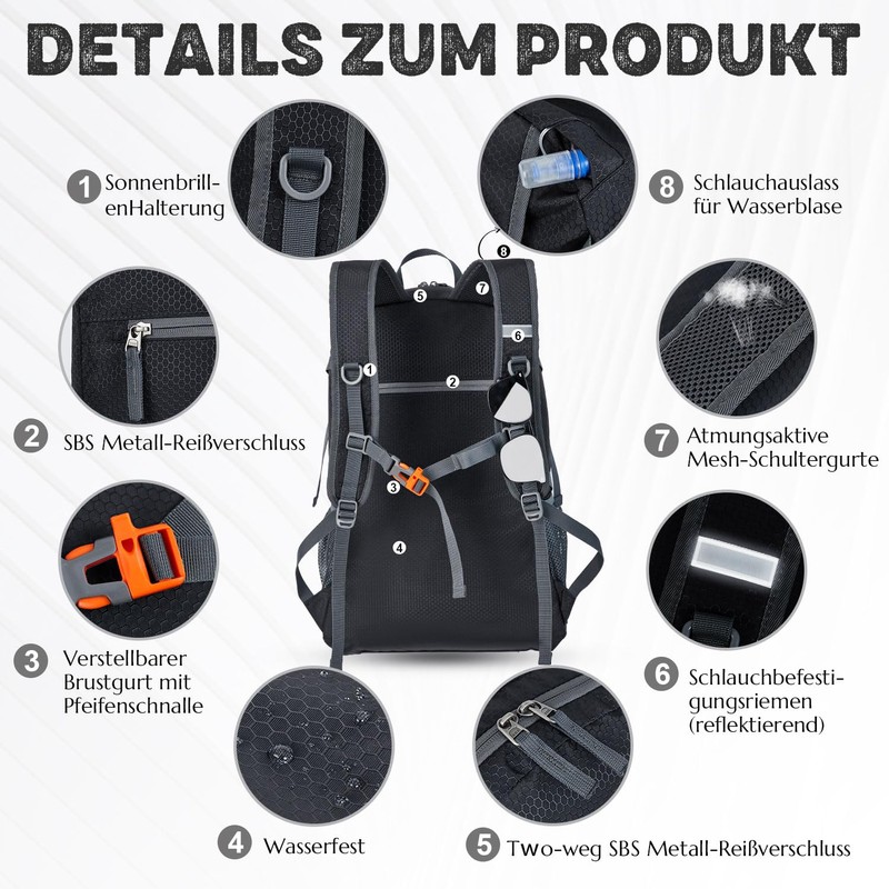 BECOJADDE Hiking Backpack Men Women 40L Ultralight Foldable Backpack Waterproof