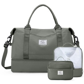 Weekender Bags for Women,Travel Duffle Overnight Bag with Shoe Compartment,Personal Item Carry On Bag,Olive Green Extra Large,3 Pcs Set