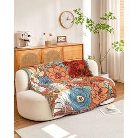 Erke Chair Recliner Cover Boho Throw Blanket Hippie Living Room Decor Wall Tapestry Outdoor Picnic Camping Rug Mattress Beach Towel Sofa Furniture Slipcover Bohemian 50”x70” Orange Florals