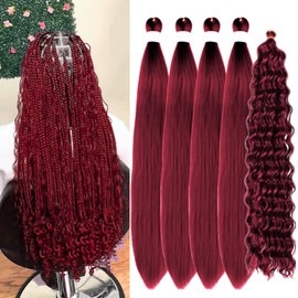 Gozill Braiding Hair Pre stretched Burgundy Red Boho Hair for Braiding Prestretched Hypoallergenic Ez Braid Curly Deep Wave for Boho Braids