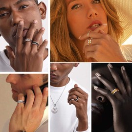 PROSTEEL Herren Bandring Edelstahl Größe 62 massiver Spinner Kette Ring 8mm breit Hip Hop Biker Ring für Männer Jungen Fingerringe für Freundschaft Verlobung