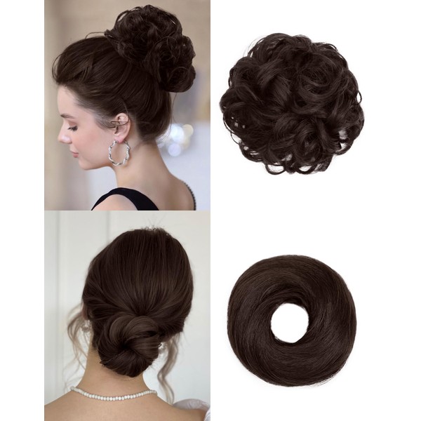 HSLHDI 2PCS Messy Bun Hair Piece-Large Wavy Curly & Donut