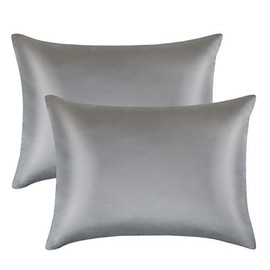 FLXXIE 2 Pack Zippered Satin Toddler Pillowcases, 13x18 Inches, Luxury and Silky Soft Travel Zip Pillow Cases for Boys and Girls, Dark Grey