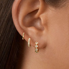 Gold Hoop Earrings Set for Women Trendy,Small Diamond Cartilage Hoops Dangle Stud Earrings,14K Real Gold Huggies Earrings Plated Chunky Hypoallergenic Jewelry Gifts(YP-9004-01)