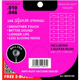 Shaman Guitar Strings for Electric Guitar - Premium Steel Strings for Electric Guitar - 6+2 String Set Including 3 Picks, Extra D String and High E String